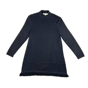 St John Separates Size M Mini Dress Long Sleeve Knit Shoulder Zip Black USA Made